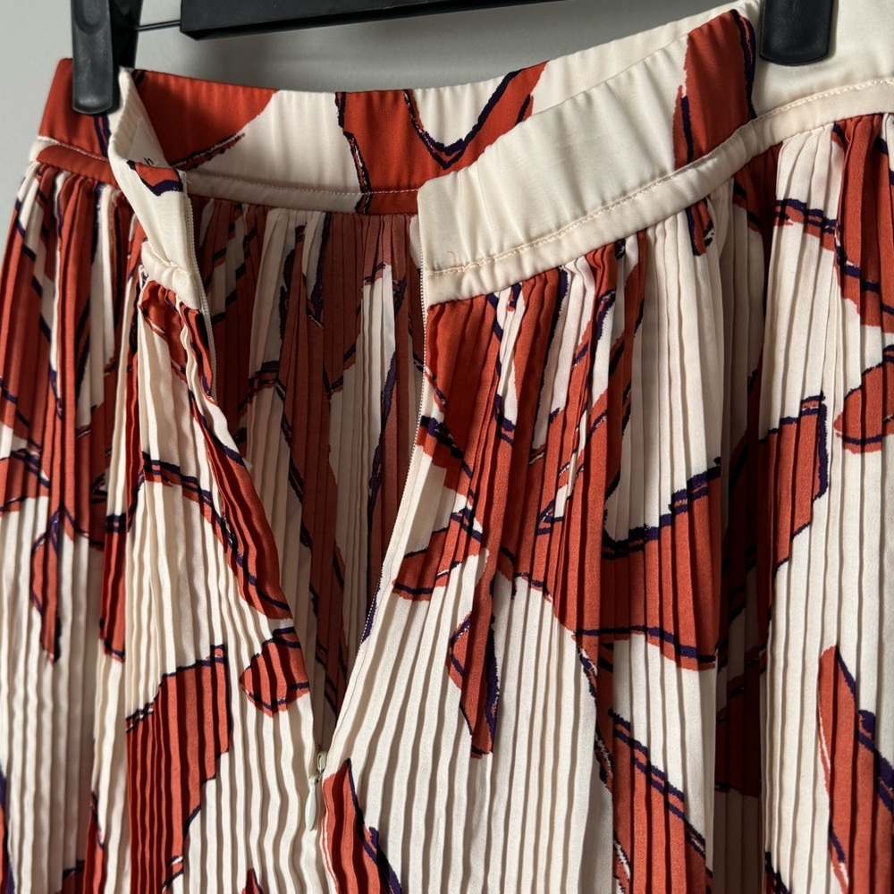 Ba&Sh Ecru Abstract Floral Midi Lady Skirt Pintuck Pleat Size 0 - Picture 10 of 13